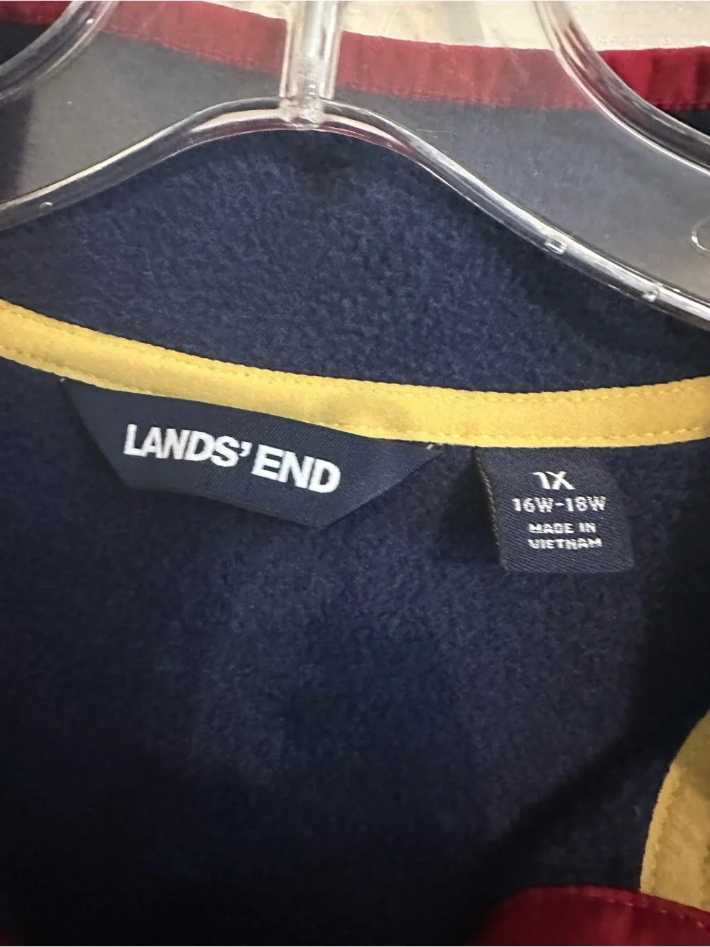 Lands' End Navy Multi-Color Striped Zip Pullover